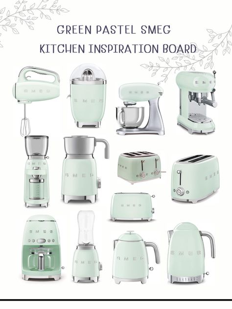 Smeg Green, Smeg Collection, Green Smeg, Smeg Kitchen Appliances, Smeg Kitchen, Kitchen Decor Collections, Smeg Appliances, House Essentials, Appliances Design