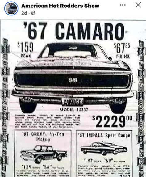 Muscle Car Ads, 67 Impala, 1967 Camaro, Automobile Advertising, Vintage Muscle Cars, Chevy Muscle Cars, Cars Muscle, Old Advertisements, Vintage Muscle