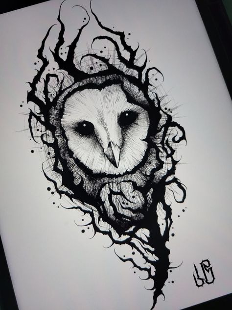 Dark Owl Tattoo Design, Goth Owl Tattoo, Owl And Crow Tattoo, Owl Tattoo Dark, Spooky Owl Tattoo, Cosmic Owl Tattoo, Dark Owl Tattoo, Tattoo Ideas Owl, Owl And Skull Tattoo