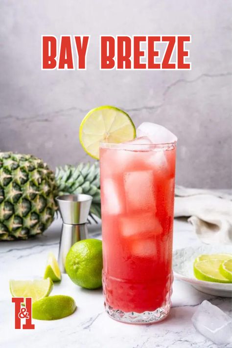 Deliciously tart and a little sweet, this Bay Breeze will cool you down on a hot day. Sea Breeze Cocktail Recipe, Big Batch Beach Cocktails, Seabreeze Cocktail, Bay Breeze Cocktail, Strawberry Basil Gin Cocktail, Malibu Bay Breeze, Bay Breeze, Malibu Coconut, Warm Apple