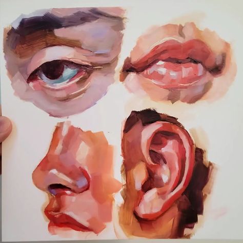 How I Paint Faces, Emily Hughes Art, Reference For Oil Painting, Guache Paintings Easy Tutorial, Guache Portrait Paintings, Eye Painting Oil, Nose Painting, Emily Hughes, Gouache Portrait