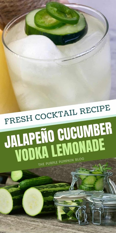 For a spicy, yet refreshing drink this summer, you have to try this Jalapeño Cucumber Vodka Lemonade! Using fresh lemons, honey, cucumber, and jalapeños to make lemonade, it is simply used as a mixer with vodka to make this cocktail. For Cinco de Mayo you could add tequila instead! Spicy Garden Vodka, Vodka Jalapeno Cocktail, Cucumber Jalapeno Cocktail, Jalepeno Vodka Recipes, Jalapeño Cucumber Tequila Drinks, Cucumber Jalapeno Tequila Cocktail, Cucumber Vodka Drinks Cocktail Recipes, Jalapeño Vodka, Jalapeno Lemonade