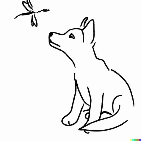 G × DALL·E | Simple line art Sketch of Husky puppy looking up at a dragonfly Minimalist Husky Tattoo, Husky Tattoo Simple, Puppy Line Drawing, Puppy Line Art, Dog Line Drawing Simple, Husky Line Drawing, Husky Line Art, Husky Tattoo, Husky Drawing