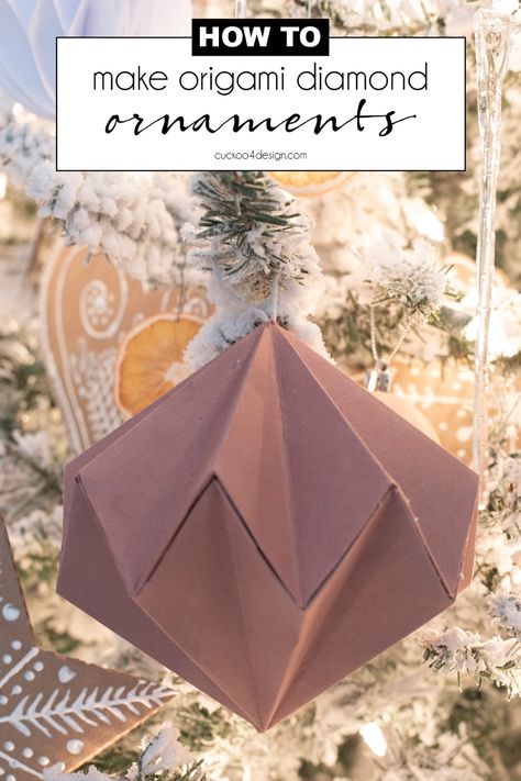 Aesthetic Origami, Origami Xmas, Craft Ideas For Beginners, Diamond Ornaments, Origami Christmas Ornament, Diamond Christmas, Origami Diamond, Paper Diamond, Origami Ornaments