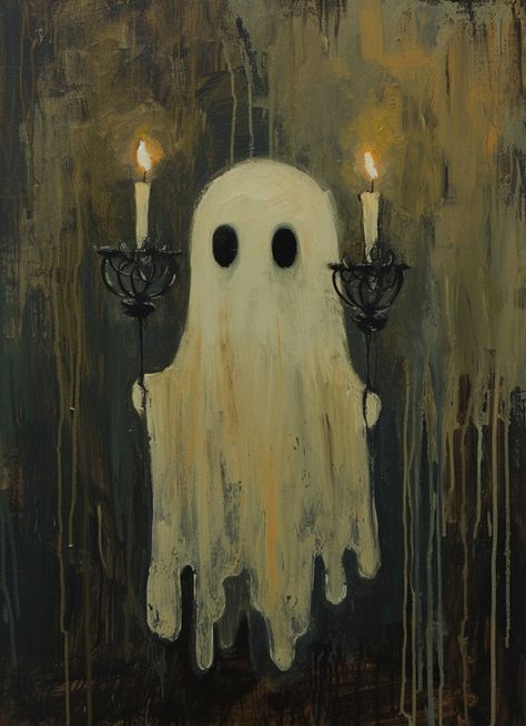 Ghostlies - Etsy Spooky Art Ideas, Ghost Art Aesthetic, Strange Paintings, Ghost Paintings, Ghosts Cute, Ghost Aesthetic, Candles Halloween, Christmas Hand Painted, Stuffed Pumpkin