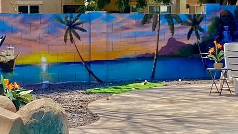 Backyard Arizona, Beach Mural, Car Lettering, Home Paint, Backyard Beach, Exterior Home, House Paint Exterior, Mural Wall Art, Beach Time