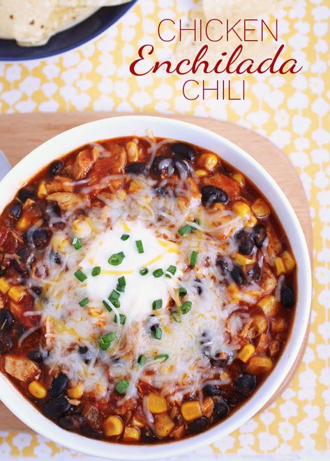 Chicken Enchilada Chili Chicken Enchilada Chili, Soup With Black Beans, Enchilada Chili, Souper Bowl, Secret Ingredient Is Always Love, Bisquick Recipes, Chicken Enchilada Soup, Sauce Chicken, Enchilada Soup