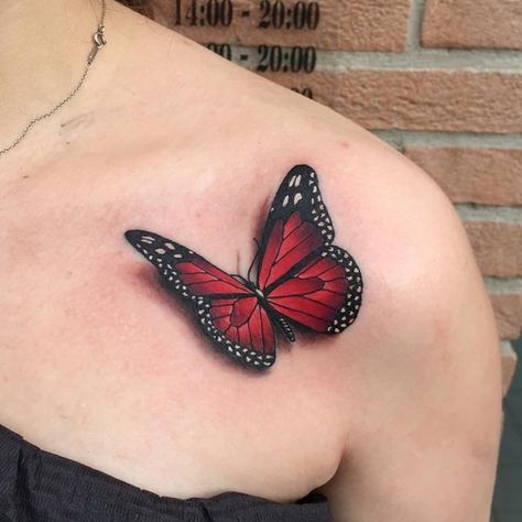 125+ Butterfly Tattoo Ideas for Depicting Transformation - Wild Tattoo Art Red Butterfly Tattoo, Realistic Butterfly Tattoo, Black Butterfly Tattoo, Front Shoulder Tattoos, 3d Butterfly Tattoo, Butterfly Tattoo On Shoulder, Butterfly Tattoo Meaning, Small Butterfly Tattoo, Butterfly Tattoos For Women