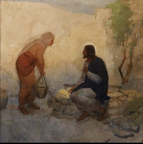 J Kirk Richards Art, J Kirk Richards, Paintings Of Christ, Woman At The Well, Jesus Artwork, Water Tray, Pictures Of Christ, Lds Art, Jesus Christ Art