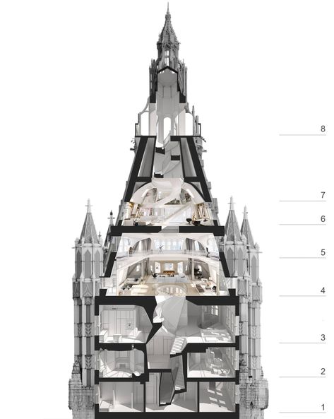 the penthouse of the woolworth building_nyc — david hotson_architect Prada Building, Central Park Tower Penthouse, Modern Penthouse Luxury New York City, Woolworth Building Nyc, Woolworth Building, New York Architecture, Lower Manhattan, Futuristic Architecture, Architecture Sketch