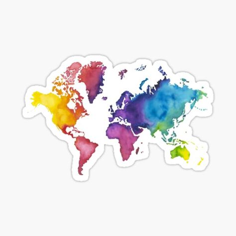 World Map Sticker, Watercolor World Map, Map Sticker, World Map, Independent Artist, Unique Designs, Finding Yourself, Laptop, Map