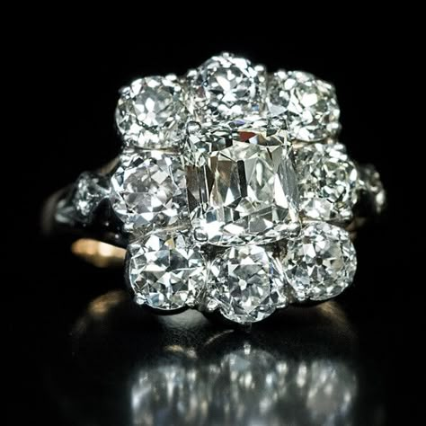 antique 5.26 ctw diamond cluster engagement ring Large Cluster Engagement Ring, Vintage Cluster Ring, Wedding Band Engagement Ring, Diamond Cluster Engagement Ring, Historical Jewellery, Faberge Eggs, Cushion Cut Diamond, Cluster Engagement Ring, Pendant Earring