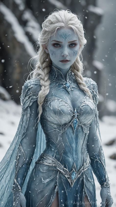 Blue Warrior, Ice Woman, Ice People, Ice Armor Female, Ice Superhero, Winter Elf, Ice Warrior, Winter Eladrin, Ice Fairy Character Design