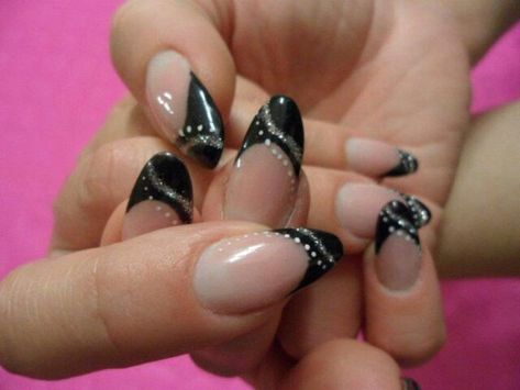 Almond nails, black french Almond Nails Black, Nails Black French, Fake Toenails, Waterslide Decal Paper, Polish Manicure, Black French, Great Nails, Nails Black, Permanent Tattoo