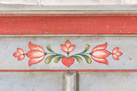 Double leaf door hand-decorated Tyrolean val Badia cupboard Folk Art Painted Door, Floral Painted Door, Folk Art Door, Double Leaf Door, Folk Art Furniture, Norwegian Rosemaling, Folk Art Flowers, Rangoli Border Designs, Scandinavian Folk Art