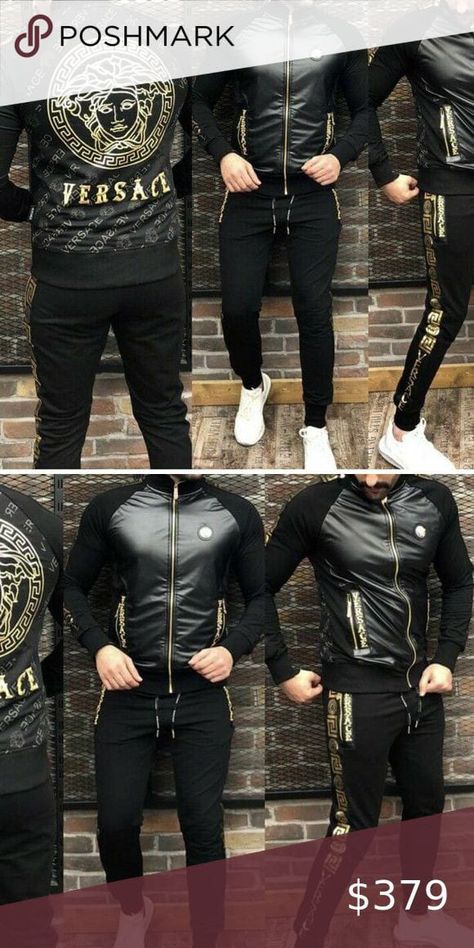 Versace Tracksuit Men, Versace Outfits Men, Designer Tracksuits For Men, Versace Tracksuit, Shrug Style, Sporty Outfits Men, Mens Tracksuit Set, Tracksuits For Men, Jacket And Pants Set