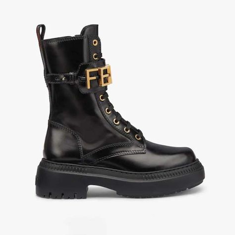 2022 New Graphy Martin Boots Black open brim beaded leather fabric with gold metal accessories eyelets zipper fashionable avant-garde Dress Lining, Leather Biker Boots, Golden Logo, Fendi Logo, Combat Boot, Black Boots Women, Martin Boots, Platform Heel, Biker Boots