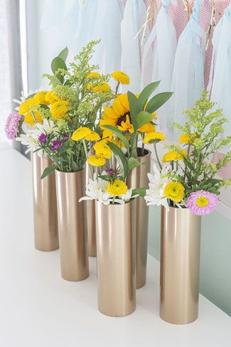 Diy Pringles, Spring Centerpieces Diy, Bronze Vases, Spring Centerpieces, Diy Vases, Industrial Glam, Centerpiece Diy, Pringles Can, Pvc Pipe Projects