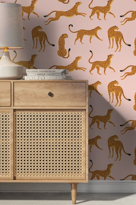 Pink Boho Cheetah Wallpaper Removable and Repositionable Peel - Etsy Canada Boho Cheetah, Cheetah Wallpaper, Leopard Wall, Tiger Wallpaper, Big Girl Bedrooms, Thick Wallpaper, Commercial Wallpaper, Wallpaper Removable, Safari Nursery