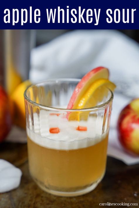 This apple whiskey sour is a tasty autumnal twist on the classic cocktail. It's easy to make, a lovely balance of sweet and tart flavors and perfect to sip on. Apple Whiskey Sour, Tart Flavors, Apple Whiskey, Craft Cocktail Recipe, Types Of Cocktails, Sloe Gin, Aromatic Bitters, Craft Cocktail, Pisco Sour