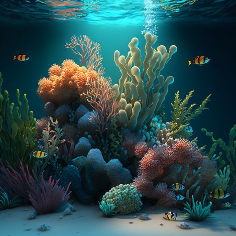 Realistic underwater view Aquarium Art Painting, Underwater Mural, Turtle Images, Mural 3d, Disney Scrapbook Pages, Underwater Art, Ocean Wallpaper, Disney Scrapbook, Bird Pictures