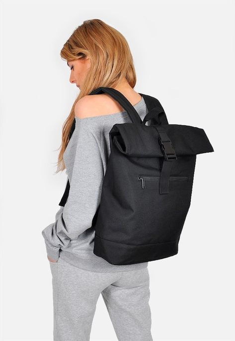 ASOS Marketplace | Buy & sell new, pre-owned & vintage fashion Stylish School Bags, Rolltop Backpack, Top Backpacks, Jean Accessories, Roll Top, Laptop Backpack, Black Nylons, Vintage Sweatshirt, Black Backpack