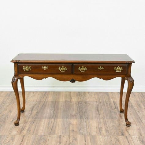 Antique Victorian Style Teak wood Study Table / Console Table With Two Drawers Each Having Two Antique Brass Handles Which Makes It Look Even Prettier....It Has Wooden Top With Beautifully Moulded Edges. And Its Victorian Style Legs Have a Different Charm. Foyer Victorian, Wood Study Table, Victorian Study, Wooden Study Table, Antique Console Table, Console Sofa Table, Elegant Console Table, Wallpaper Interior Design, Console Sofa