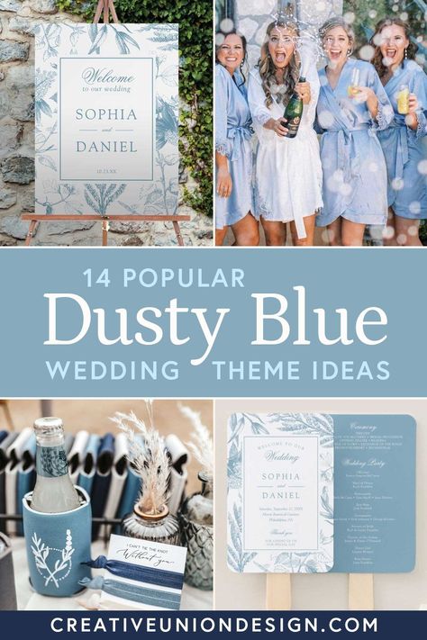 Wedding Table Settings Dusty Blue, Dusty Blue Centerpieces Wedding, Dusty Blue And Green Wedding, Dusty Blue And Navy Wedding Theme, Dusty Blue Wedding Theme Table Settings, Dusty Blue Wedding Decorations, Dusty Blue Palette, Dusty Blue Wedding Party, Dusty Blue Rustic Wedding