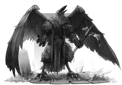 ArtStation - Raven Creature, Anton Melnikov Raven Creature, Raven Monster, Mythological Animals, Monster Artwork, Dark Creatures, D&d Dungeons And Dragons, Mythical Creatures Art, Mythological Creatures, Digital Art Illustration