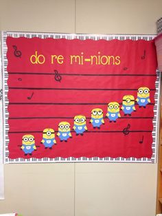 Music room bulletin board- change the minions to "singing things" Music Room Door, Music Room Bulletin Boards, Room Bulletin Board, Music Classroom Bulletin Boards, Minion Classroom, Door Bulletin Boards, Music Bulletin Board, Music Bulletin Boards, Music Classroom Decor