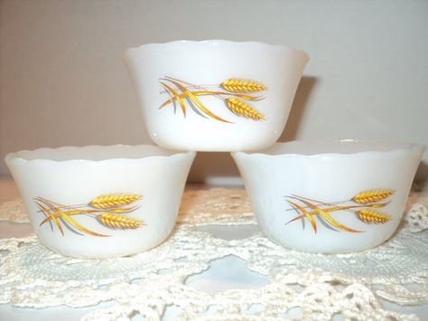 Fire King Custard Cups Anchor Hocking Sheaves of Wheat by CapeCats Custard Cups, Golden Wheat, Bakeware Set, Dessert Cups, Dessert Bowls, Fire King, Pyrex Vintage, Anchor Hocking, Cupping Set