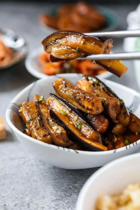 Steamed Korean Eggplant (Gaji Namul) | Pickled Plum Gaji Namul, Korean Eggplant, Broccoli With Garlic Sauce, Steamed Eggplant, Japanese Potato Salad, Japanese Potato, Korean Cucumber, Korean Rice Cake, Gochujang Sauce