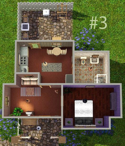 small and cute sims 3 home Sims 3 Inspiration, Sims Small House Layout, Sims 3 Small House, Cute Sims, Sims 2 House, Sims 4 Houses Layout, Sims 4 House, House Plans With Photos, Sims Free Play