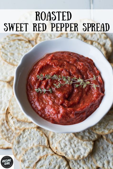 Roasted Sweet Red Pepper Spread recipe from RecipeGirl.com #roasted #sweet #red #bell #peppers #dip #spread #appetizer #recipe #RecipeGirl Plated Appetizers, Cold Appetizer, Holiday Potluck, Potluck Ideas, Recipe Girl, Cold Appetizers, Roasted Red Pepper, Spread Recipes, Great Appetizers