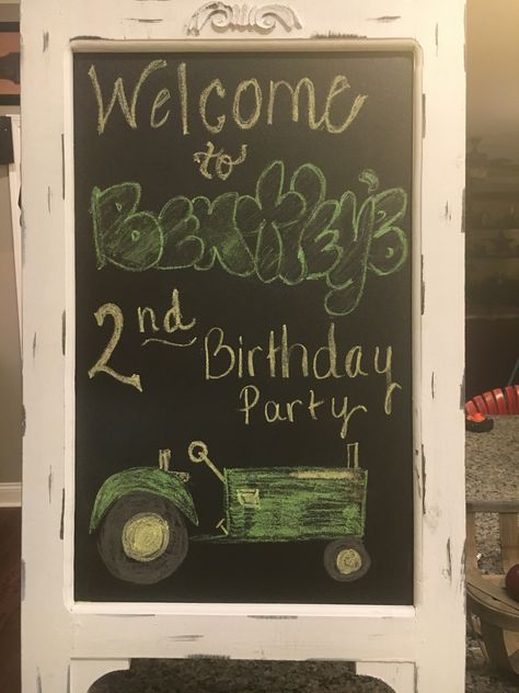 John Deere Birthday Party, Oliver James, John Deere Birthday, Tractor Birthday Party, Chalkboard Birthday, Tractor Birthday, Food Signs, Birthday Chalkboard, Farm Party