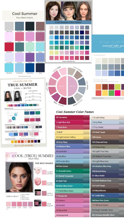 True Summer Color Palette Analysis, Cool Undertones Clothes Colour Palettes, True Summer Outfits Inspiration, Cool Summer Color Palette Makeup, Cool Summer Palette Outfits, Cool Summer Outfits Palette, True Summer Color Palette Outfits, Cool Summer Color Palette Outfits, True Summer Outfits