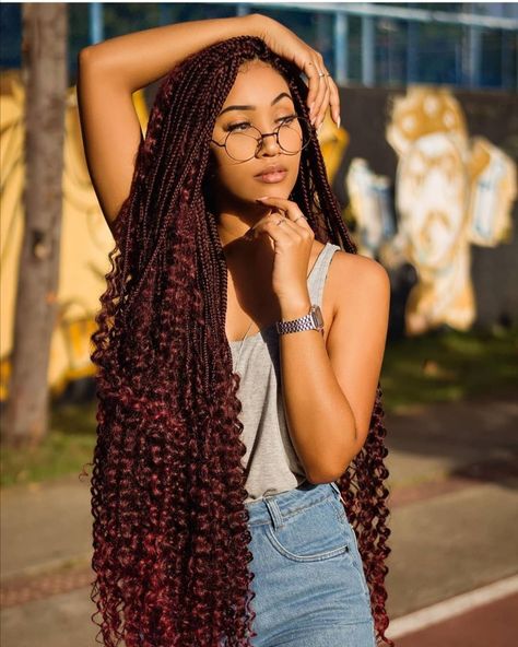 Goddess Braids Burgundy, Burgundy Goddess Braids, Big Braid Styles, Black Hairstyles Natural Hair, Cute Hairstyles Natural, Twistout Hairstyles, Braids Burgundy, Black Hairstyles Natural, Big Braid