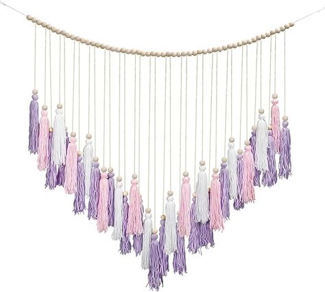 Amazon.com: Luxbrand Pink & Purple Macrame Hanging Boho Wall décor, Large Tassel Wall Hanging with Wood Beads, Purple Wall Decor for Bedroom Living Room Girls Room Nursery, 41" W x 32" H : Home & Kitchen Purple Macrame, Purple Girls Bedroom, Purple Wall Decor, Tassel Wall, Bed Baby, Purple Nursery, Boho Macrame Wall Hanging, Hanging Bedroom, Boho Decoration