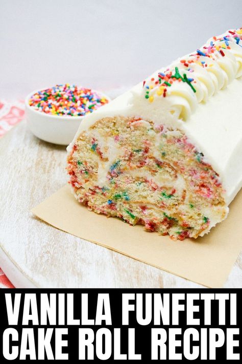 birthday cake roll Funfetti Roll Cake, Cake Funfetti, Fluffy Sponge Cake, Fluffy Cake, Cake Roll Recipes, Easy Pie, Chocolate Delight, Funfetti Cake, Desserts For A Crowd