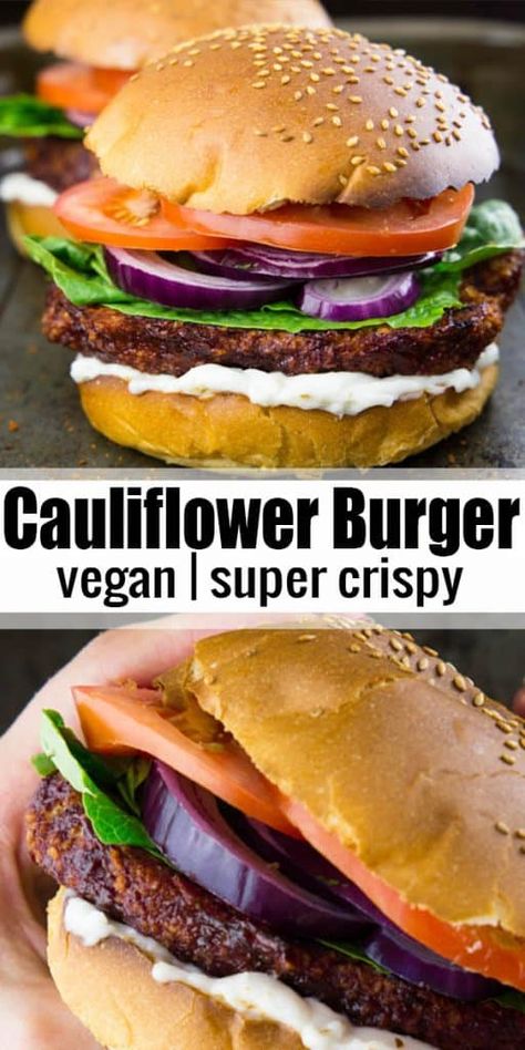 Cauliflower Burger, Meatless Burgers, Cauliflower Steak, Crispy Cauliflower, Burger Bun, Dinner Vegan, Vegan Meat, Top Chicken Recipes, Vegan Cauliflower