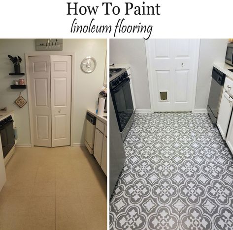 How To Paint Linoleum Flooring - The Honeycomb Home Covering Linoleum Floors, Townhouse Inspiration, Painting Linoleum Floors, Painting Floors, Paint Linoleum, Stencil Floor, Diy Countertop, Paint Floor, Countertop Makeover