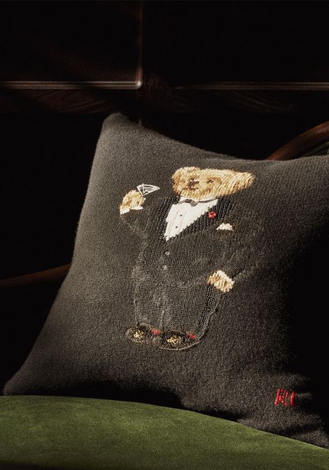 Dark Deco, Monogram Pillow, Ralph Lauren Bedding, Bear Pillow, Monogram Pillows, Bedding Pillows, Polo Bear, Classic Coats, Ralph Lauren Home