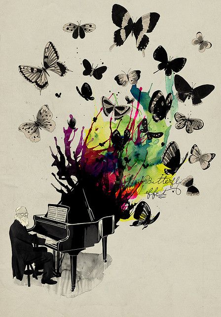 Butterfly effect Art Musical, Soyut Sanat Tabloları, Butterflies Flying, Musical Art, Wow Art, Art Et Illustration, Art And Illustration, Art Journals, Artsy Fartsy