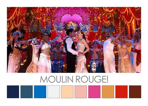 Moulin Rouge! (2000). For more information about this cinema palette go to Instagram @cinema.palettes © Cinema Palettes created by Zena O'Connor. http://zenaoconnor.com.au Burlesque Color Palette, Moulin Rouge Color Palette, Movie Mood Board, Cinema Palettes, Film Shots, Drawing Bases, New Home Checklist, Mood Board Interior, Cinema Colours