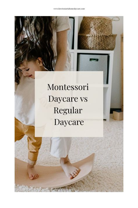 Montessori Daycare vs Regular Daycare: Which is best for your child? 🤔 Discover the key differences between these two types of daycares and make an informed decision for your little one's early education journey. Daycare Rooms Setup Montessori, In Home Montessori Daycare, Montessori Infant Room Daycare, Montessori Daycare Setup, Daycare Names Ideas, At Home Daycare, School Names Ideas, Daycare Policies And Procedures, Daycare Rooms Setup