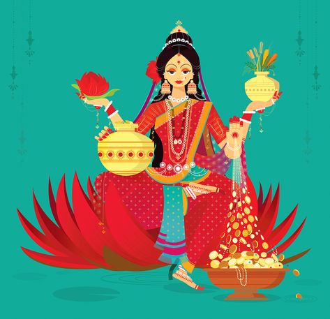 Laxmi Art, शुभ शुक्रवार, Goddess Laxmi, Bengali Art, Indian Illustration, Durga Painting, Shakti Goddess, Mother Art, Goddess Artwork