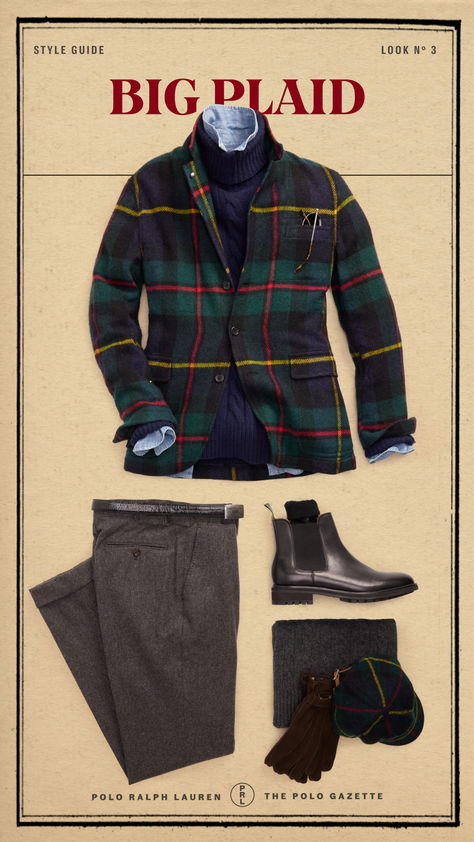 The spirit of the season is captured in looks for going out or staying in, from striking plaids to rich velvets, festive knits, and refined outerwear Country Style Men, Manly Outfits, British Country Style, Tartan Clothing, Dress Man, Slim Jim, Ivy Style, Long Sleeve Denim Shirt, Dapper Gentleman