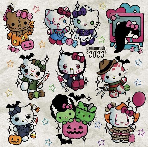 Hello Kitty Horror, Hello Kitty Stickers, Hello Kitty Tattoos, Kitty Drawing, Horror Tattoo, Hello Kitty Drawing, Hello Kitty Halloween, Hello Kitty Art, Hello Kitty Iphone Wallpaper