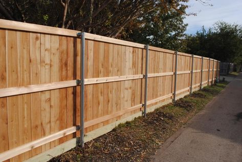 Wood Fencing Gallery - Aguilar Fence Inc. Good Neighbor Fence, Cedar Wood Fence, Cedar Fencing, Steel Fence Posts, Diy Backyard Fence, Privacy Fencing, Diy Privacy Fence, Deck Outdoor, House Fence