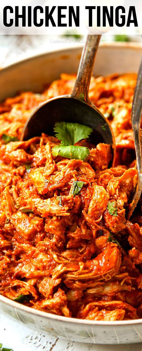 Tinga Recipe, Chicken Tinga Recipe, Chicken Tinga, Make Shredded Chicken, Carlsbad Cravings, Tacos Burritos, Fire Roasted Tomatoes, Slow Cooking, 30 Minute Meals